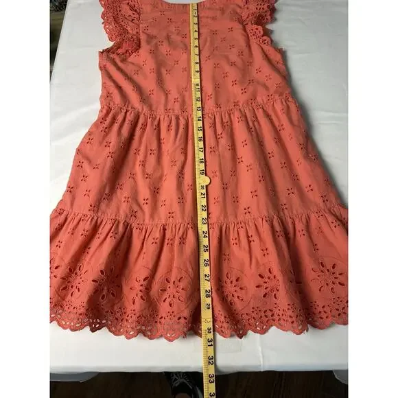 LOFT Ann Taylor Dress Women 2P Mini, Eyelet, Embroidered Peach Coral Lined - Picture 12 of 14